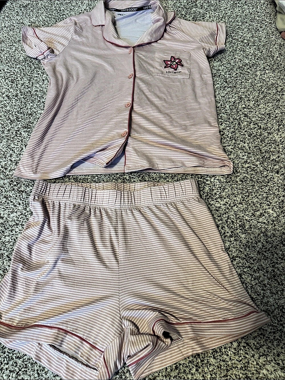 Life is Good Sleep Pajama Set Striped Pajama Set in Pink & White Small Like New